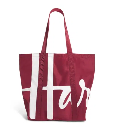 Harrods Logo Pocket Shopper Bag In Burgundy