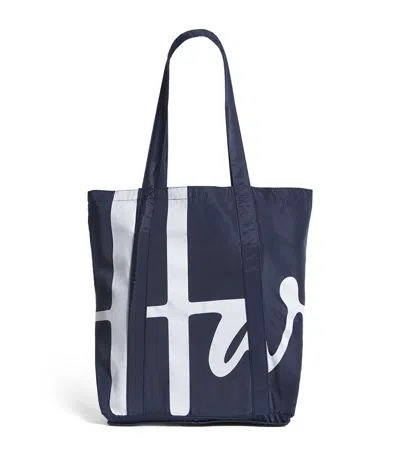 Harrods Logo Pocket Shopper Bag In Navy