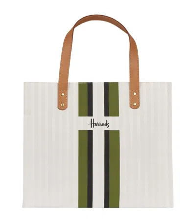 Harrods Logo Stripe Shopper Bag In Green