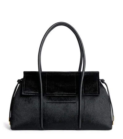 Harrods Medium Calf Hair Marcie Shoulder Bag In Black