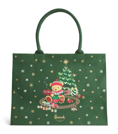Harrods Medium Christmas Bear Tote Bag In Green