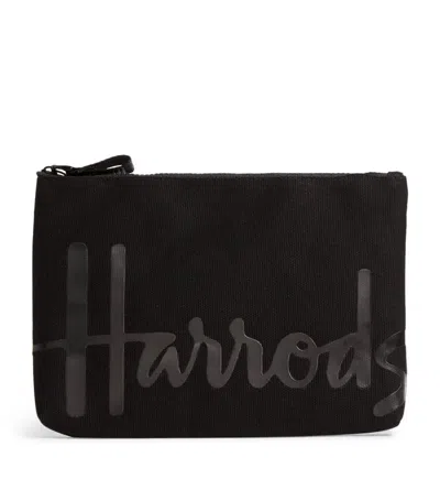 Harrods Medium Cotton Logo Pouch In Black