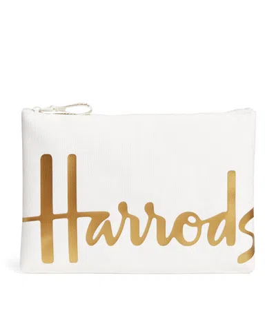 Harrods Medium Cotton Logo Pouch In Ivory