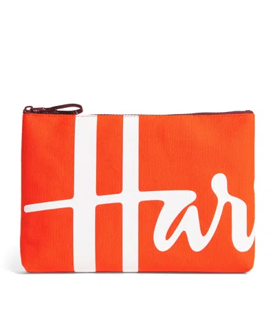 Harrods Medium Cotton Logo Pouch In Orange