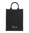 Harrods Medium Cotton Logo Tote Bag In Black