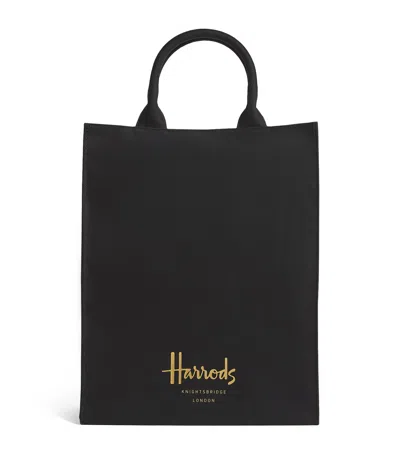 Harrods Medium Cotton Logo Tote Bag In Black