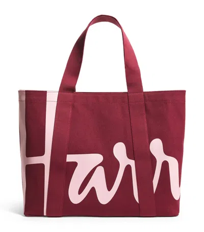 Harrods Medium Cotton Logo Tote Bag In Burgundy