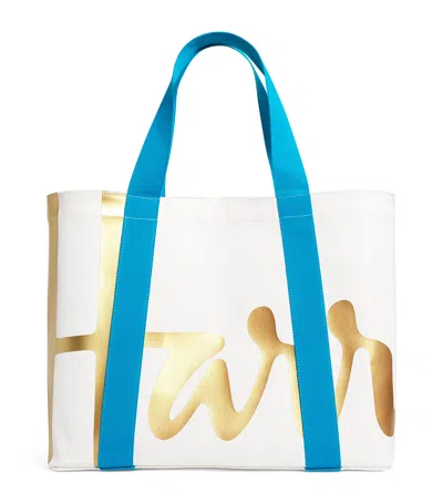 Harrods Medium Cotton Logo Tote Bag In Ivory