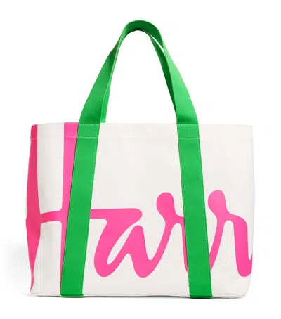 Harrods Medium Cotton Logo Tote Bag In Ivory