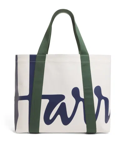 Harrods Medium Cotton Logo Tote Bag In Green