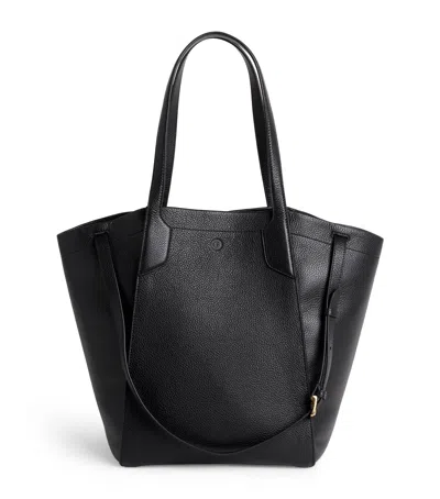 Harrods Medium Leather Freya Tote Bag In Black