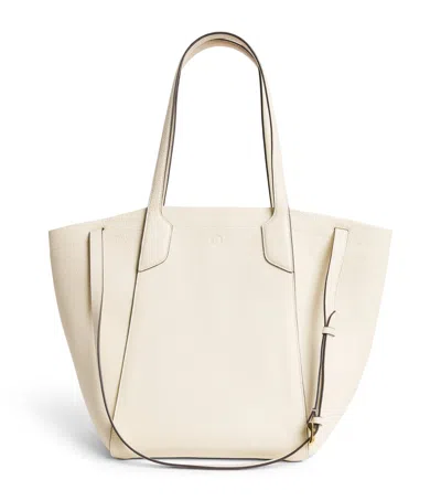 Harrods Medium Leather Freya Tote Bag In White