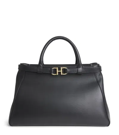 Harrods Medium Leather Grace Top-handle Bag In Black