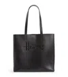 Harrods Medium Leather Kensington Tote Bag In Black