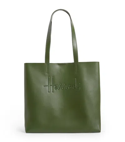 Harrods Medium Leather Kensington Tote Bag In Green