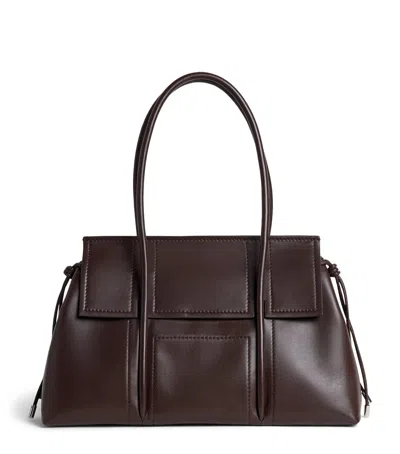 Harrods Medium Leather Marcie Tote Bag In Brown