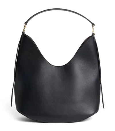 Harrods Medium Leather Penny Shoulder Bag In Black