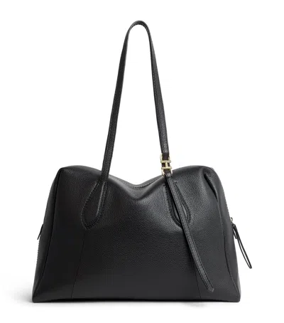 Harrods Medium Leather Wren Shoulder Bag In Black