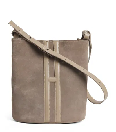 Harrods Medium Suede Shoulder Bag In Neutral