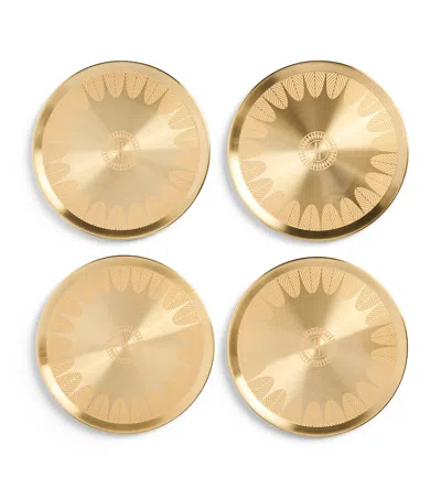 Harrods Metal Feather Coasters In Gold