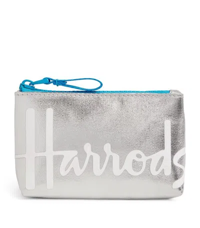 Harrods Metallic Logo Coin Purse In Silver