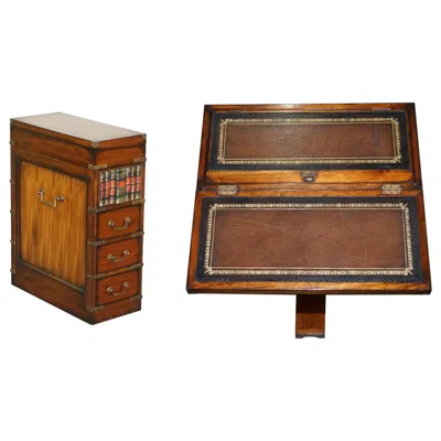 Pre-owned Harrods Military Campaign Faux Book Chest Of Drawers Brown Leather Writing Slope