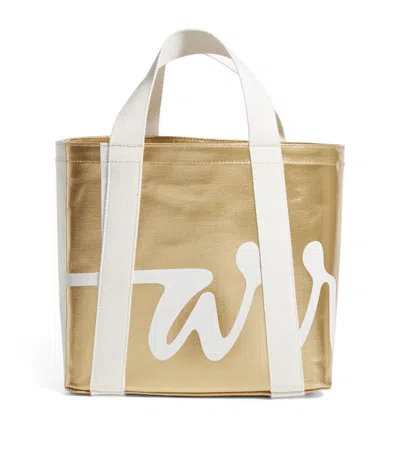 Harrods Mini Cotton Logo Tote Bag In Gold