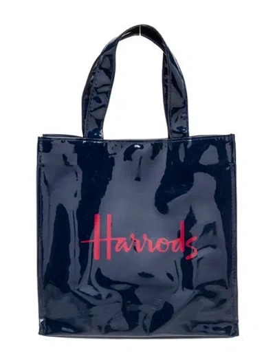 Pre-owned Harrods Of London Patent Leather Tote In Blue