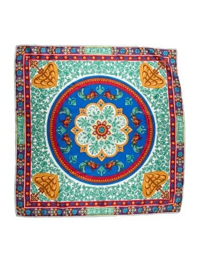 Pre-owned Harrods Of London Silk Patterned Scarf In Blue
