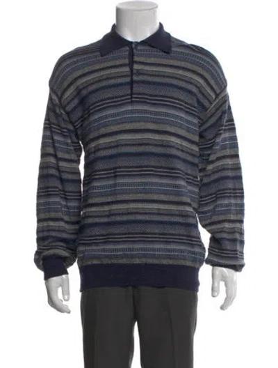 Pre-owned Harrods Of London Virgin Wool Striped Polo Sweater In Blue