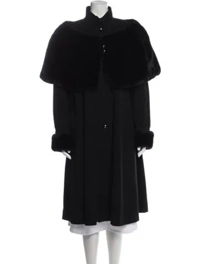 Pre-owned Harrods Of London Wool Faux Fur Coat In Black