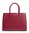 Harrods Pebbled Leather Work Tote Bag In Burgundy