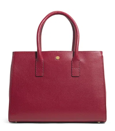 Harrods Pebbled Leather Work Tote Bag In Burgundy