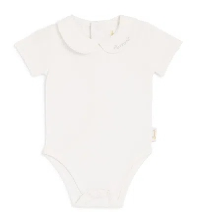 Harrods Kids'  Pima Cotton Embroidered-collar Bodysuit In Neutral