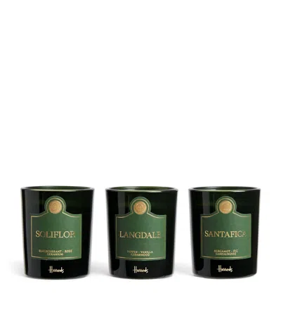 Harrods Set Of 3 Scented Candles In Green