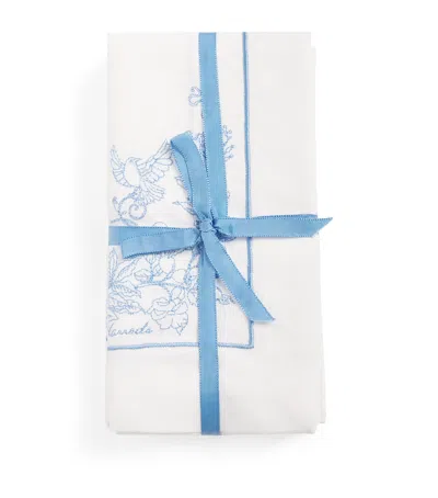 Harrods Set Of 4 Cotton-linen Embroidered Napkins