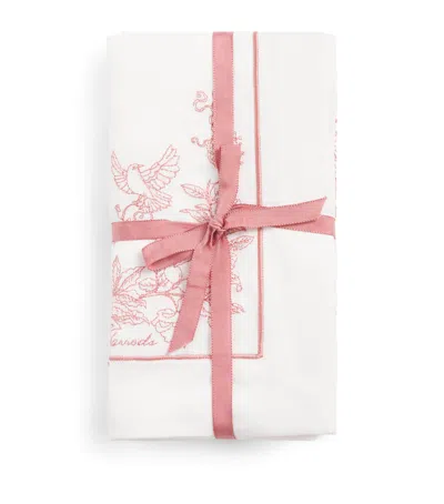 Harrods Set Of 4 Cotton-linen Embroidered Napkins In Pink