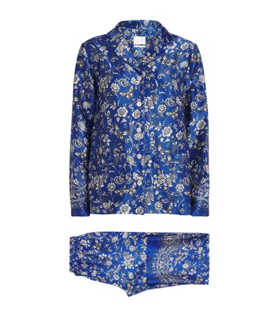 Harrods Silk Butterfly Print Pyjama Set In Blue