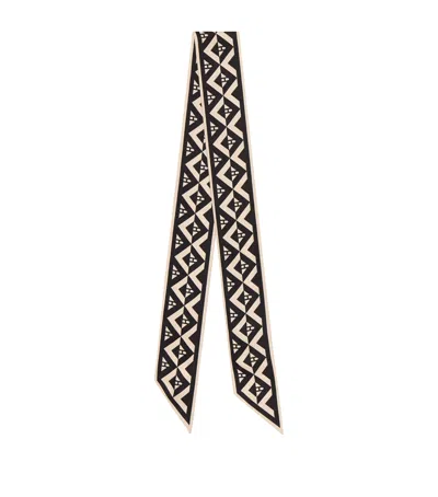 Harrods Silk Geometric Print Skinny Scarf In Black