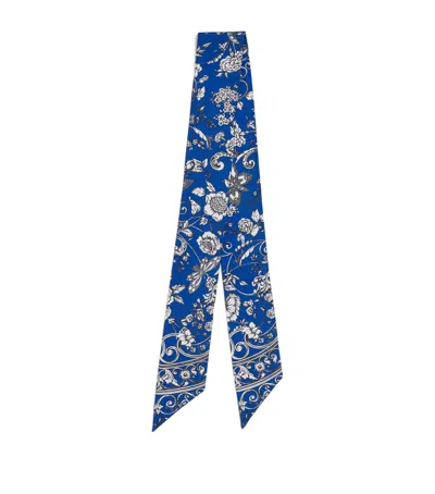 Harrods Silk Gilded Butterfly Twilly Scarf In Blue