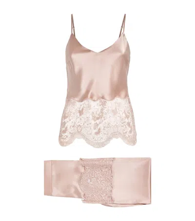 Harrods Silk Lace-trim Cami Pyjama Set In Blue