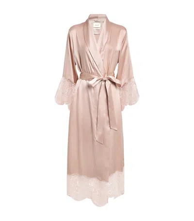 Harrods Silk Lace-trim Short Night Robe In Blue