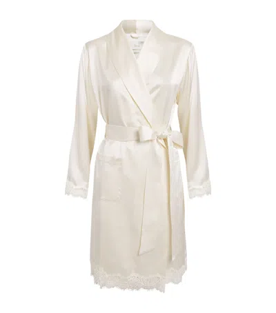 Harrods Silk Lace-trim Short Night Robe In Ivory