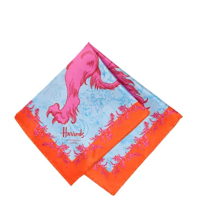 Harrods Silk Lion Print Scarf In Blue