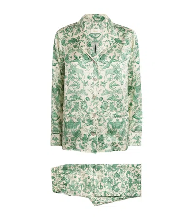 Harrods Silk Menagerie Print Pyjama Set In Green
