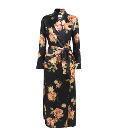 Harrods Silk Midnight Rose Night Robe In Black
