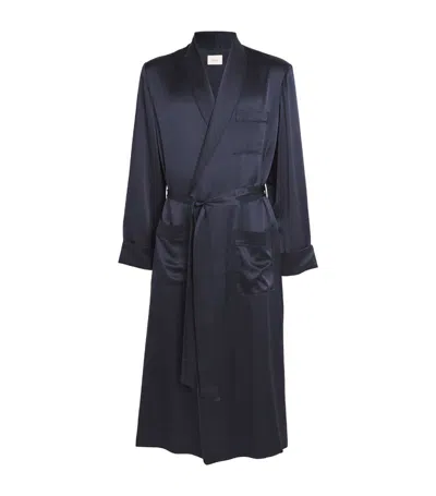 Harrods Silk Night Robe In Navy