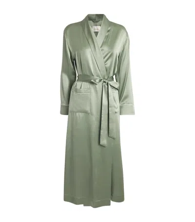 Harrods Silk Satin Robe In Green