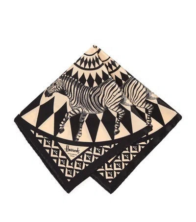 Harrods Silk Zebra Print Scarf In Black