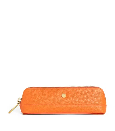 Harrods Slim Leather Pencil Case In Orange